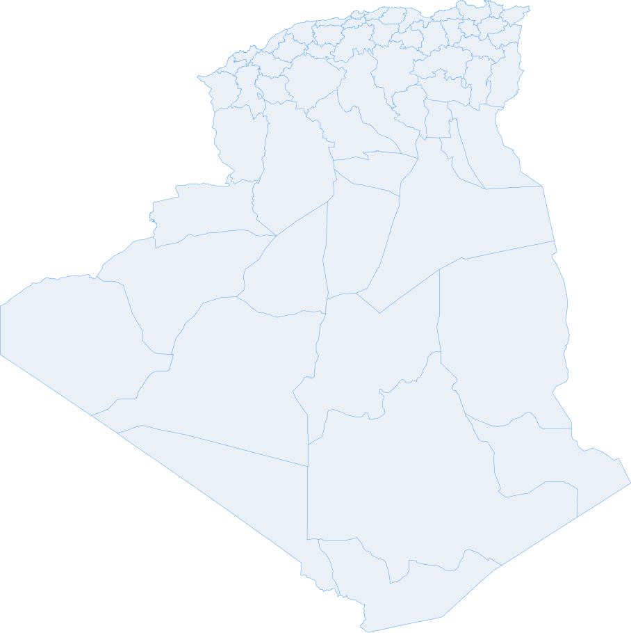 Carte de l'Algérie indiquant les wilayas où l'ESS mène des projets